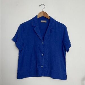 Blue Everlane Linen Short Sleeve Button Up Shirt